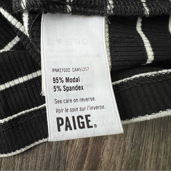 Paige Kenzie Black and White Stripe Modal Turtleneck Bell Sleeve Ribbed Shirt - Picture 8 of 13